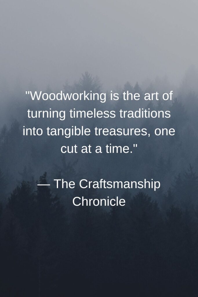 quotes about woodworking "Woodworking is the art of turning timeless traditions into tangible treasures, one cut at a time."

— The Craftsmanship Chronicle